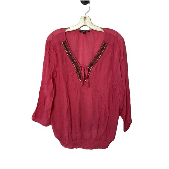 Zac & Rachel  Blouse Top Boho Peasant Pink 3/4 Sleeves V-neck with Beads XL - Picture 1 of 8
